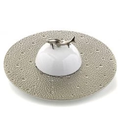 Bernardaud Ecume Platinum Caviar Plate & Bell Cover