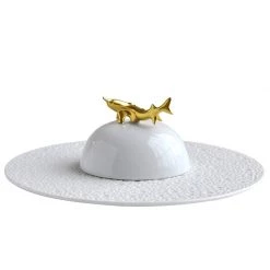Bernardaud Ecume White Caviar Plate & Bell Cover