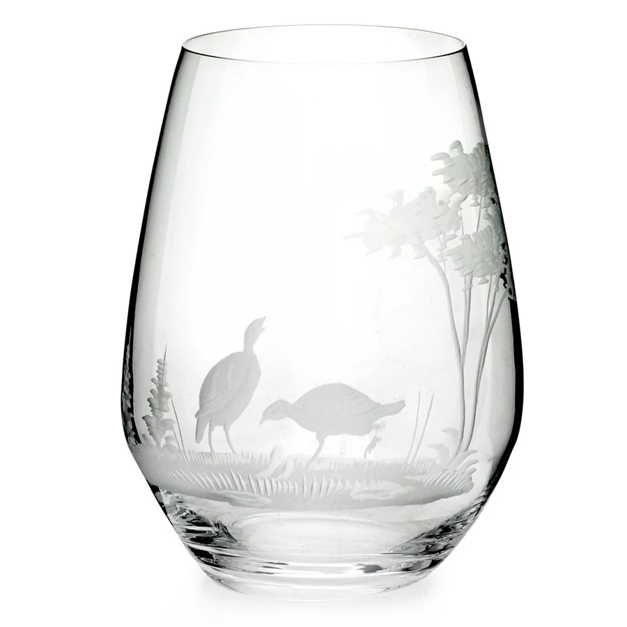 Queen Lace Crystal Stemless Wine Glass, American Wildlife 3 Queen Lace Crystal Stemless Wine Glass, American Wildlife