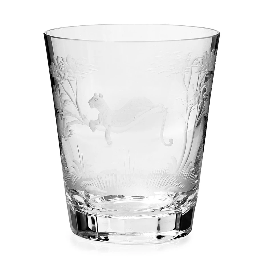 Queen Lace Crystal Slanted Double Old Fashioned, African Wildlife 3 Queen Lace Crystal Slanted Double Old Fashioned, African Wildlife