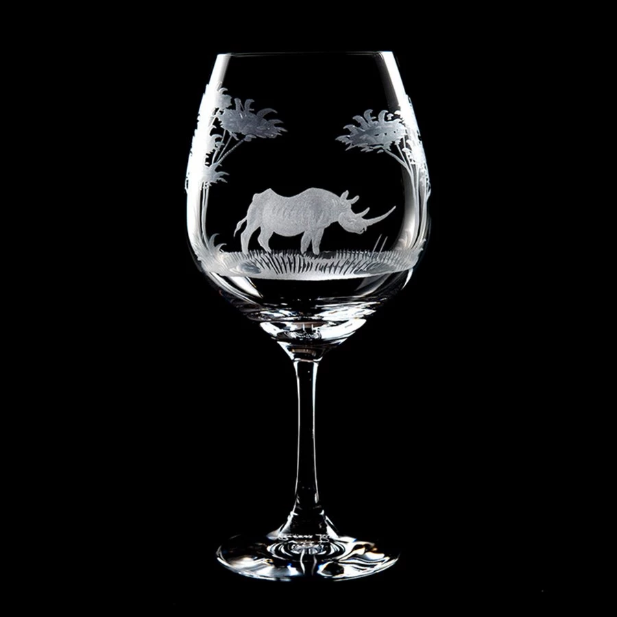 Queen Lace Crystal Vino Grande Burgundy Glass, African Wildlife 3 Queen Lace Crystal Vino Grande Burgundy Glass, African Wildlife