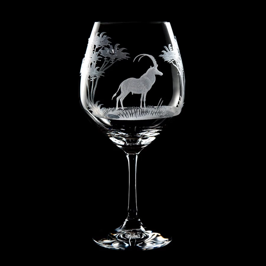 Queen Lace Crystal Vino Grande Burgundy Glass, African Wildlife 4 Queen Lace Crystal Vino Grande Burgundy Glass, African Wildlife - Image 2