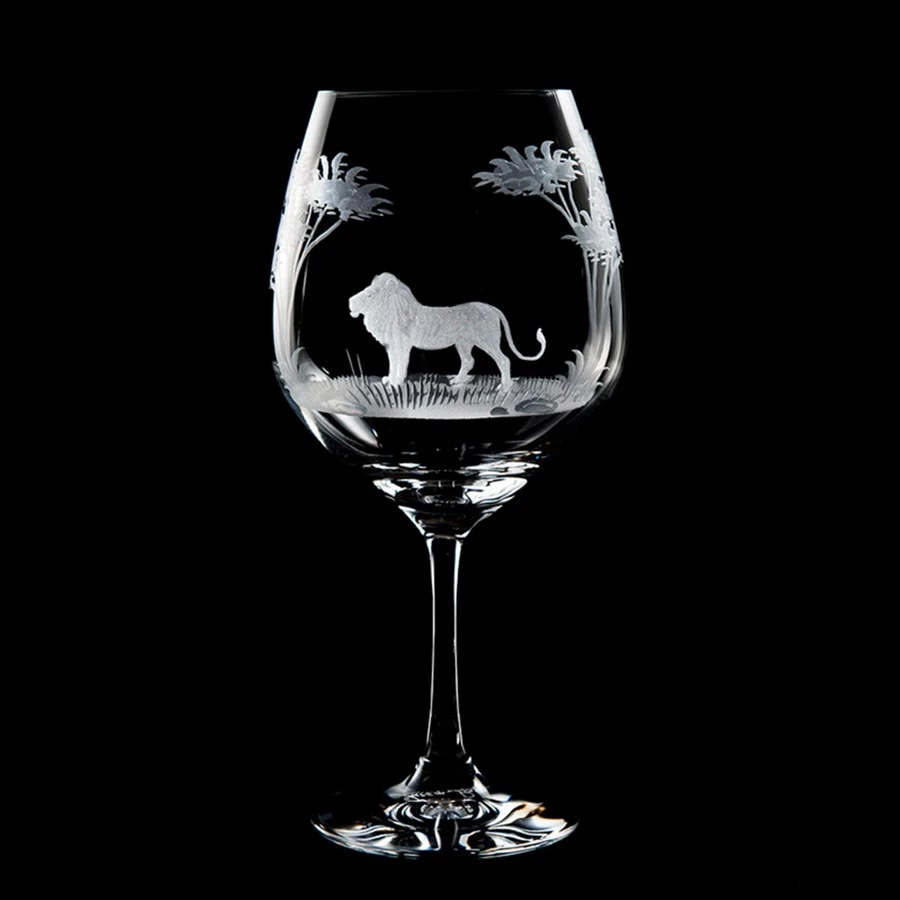 Queen Lace Crystal Vino Grande Burgundy Glass, African Wildlife 6 Queen Lace Crystal Vino Grande Burgundy Glass, African Wildlife - Image 4