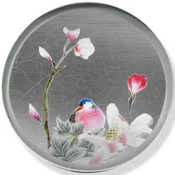 Scully & Scully Silver Japanese Blossoms Round Glass Coasters