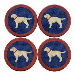 Scully & Scully Yellow Labrador Needlepoint Coaster Set