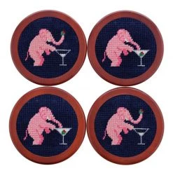 Scully & Scully Elephant Martini Needlepoint Coaster Set