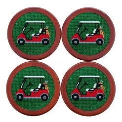 Scully & Scully Golf Cart Needlepoint Coaster Set