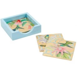 Scully & Scully Gold Hummingbird Trellis Lacquered Set Of 4 Coasters