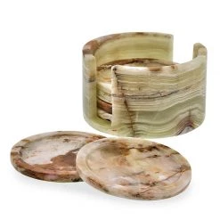 Scully & Scully Dionysus Whirl Green Onyx Coasters, Set Of 6