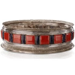 Buccellati Sterling Silver Centerpiece Bowl With Red Jasper & Lapis Lazuli