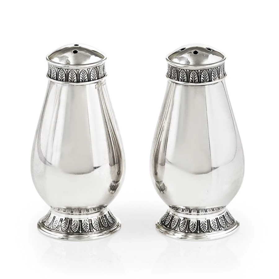 Christofle Malmaison Silverplated Salt & Pepper Set 3 Christofle Malmaison Silverplated Salt & Pepper Set