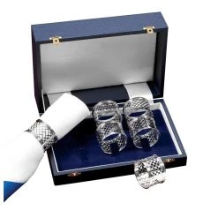 Scully & Scully Sterling Silver Basketweave Napkin Rings, Boxed Set Of Six