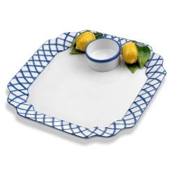 Scully & Scully Blue Trellis With Lemons Chip & Dip