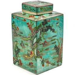 Scully & Scully Green Landscape Square Tea Jar